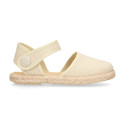 Linen Ceremony Espadrille Shoes for girls with strap closure with button design