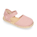 Linen Ceremony Espadrille Shoes for girls with strap closure with button design