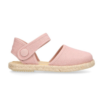 Linen Ceremony Espadrille Shoes for girls with strap closure with button design