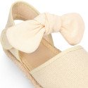 Linen Ceremony Espadrille Shoes for girls with strap closure with bow design