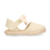 Linen Ceremony Espadrille Shoes for girls with strap closure with bow design