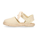 Linen Ceremony Espadrille Shoes for girls with strap closure with bow design