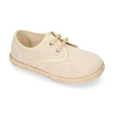 Alpargata niño Ceremonia tipo Blucher de lino natural con cordones