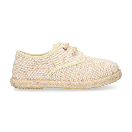 Natural Linen Ceremony Oxford shoes Espadrille style for kids with laces