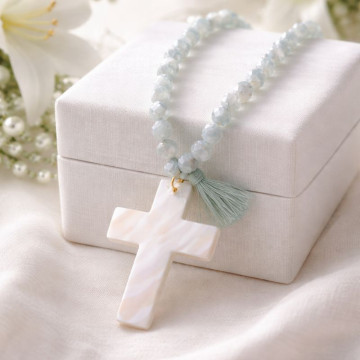 Girl's necklace with Mother of Pearl Cross for communion.