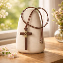 Natural Wood cross with cord for children's First Communion
