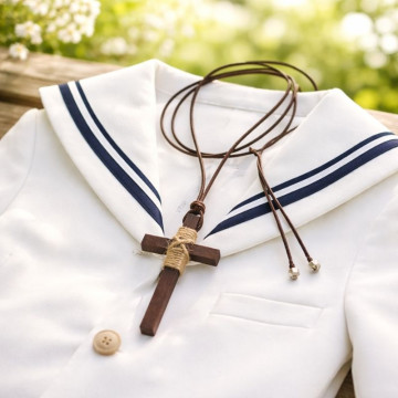 Natural Wood cross with cord for children's First Communion