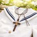 Natural Wood cross with cord for children's First Communion