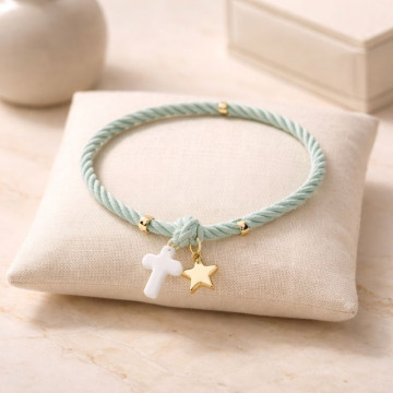Pulseras niña elásticas con Cruz y estrella dorada.