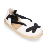 Girls White Linen Espadrilles with Black Ankle Ties – Valencian Style