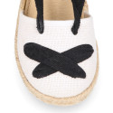 Girls White Linen Espadrilles with Black Ankle Ties – Valencian Style