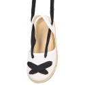 Girls White Linen Espadrilles with Black Ankle Ties – Valencian Style