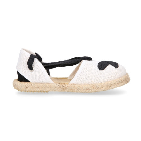 Girls White Linen Espadrilles with Black Ankle Ties – Valencian Style