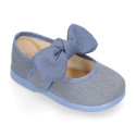 Girls Linen Mary Jane with Removable Bow and Hook and loop Strap closure