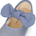 Girls Linen Mary Jane with Removable Bow and Hook and loop Strap closure