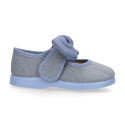 Girls Linen Mary Jane with Removable Bow and Hook and loop Strap closure