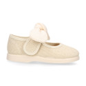 Girls Linen Mary Jane with Removable Bow and Hook and loop Strap closure