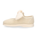 Girls Linen Mary Jane with Removable Bow and Hook and loop Strap closure