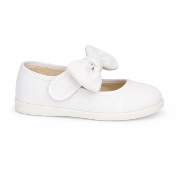 Girls Linen Mary Jane with Removable Bow and Hook and loop Strap closure