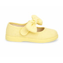 Girls Linen Mary Jane with Removable Bow and Hook and loop Strap closure