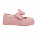 Girls Linen Mary Jane with Removable Bow and Hook and loop Strap closure