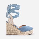 Blue Suede Lace-Up Women Wedge Espadrilles