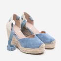 Blue Suede Lace-Up Women Wedge Espadrilles