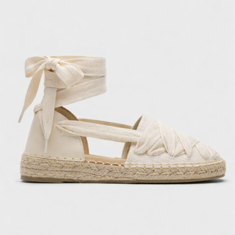 Lace-Up Flat Espadrilles for Women in Natural Linen