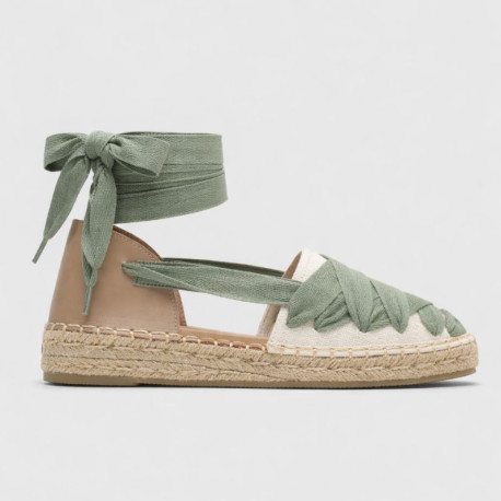 Lace-Up Flat Espadrilles for Women in Natural Linen