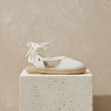 Girls White Espadrille Sandal with Ankle Ties – Linen Cotton | Made in Spain