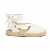 Girls White Espadrille Sandal with Ankle Ties – Linen Cotton | Made in Spain