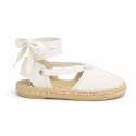 Girls White Espadrille Sandal with Ankle Ties – Linen Cotton | Made in Spain