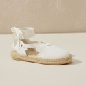 Girls White Espadrille Sandal with Ankle Ties – Linen Cotton | Made in Spain