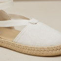 Girls White Espadrille Sandal with Ankle Ties – Linen Cotton | Made in Spain