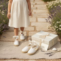 Girls White Espadrille Sandal with Ankle Ties – Linen Cotton | Made in Spain