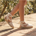 Girls Ivory Espadrille Sandal with Ankle Ties – Linen Cotton | Made in Spain