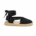 Girls Black Espadrille Sandal with Ankle Ties – Linen Cotton | Made in Spain