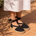 Girls Black Espadrille Sandal with Ankle Ties – Linen Cotton | Made in Spain