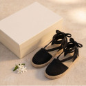 Girls Black Espadrille Sandal with Ankle Ties – Linen Cotton | Made in Spain