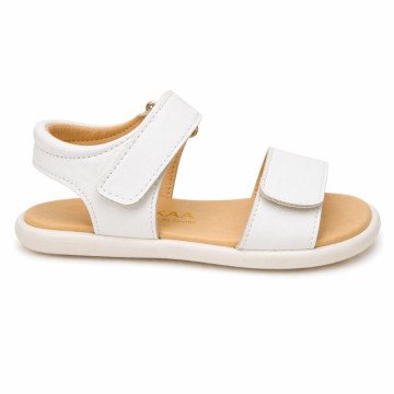 Girls barefoot white sandals with double velcro