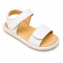 Girls barefoot white sandals with double velcro