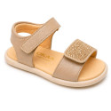 Girls barefoot white leather sandals with buckle