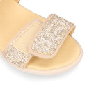 Girls barefoot white leather sandals with buckle