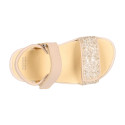 Girls barefoot white leather sandals with buckle