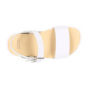 Girls barefoot white leather sandals with buckle