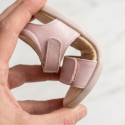Girls barefoot pale pink sandals with double hook and loop strap closure