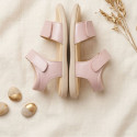 Girls barefoot pale pink sandals with double hook and loop strap closure