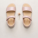 Girls barefoot pale pink sandals with double hook and loop strap closure