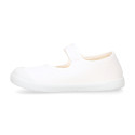 BAREFOOT Girl Mary Jane shoes laceless in white color cotton canvas