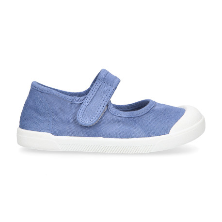 BAREFOOT Girl Mary Jane shoes laceless in jeans color cotton canvas